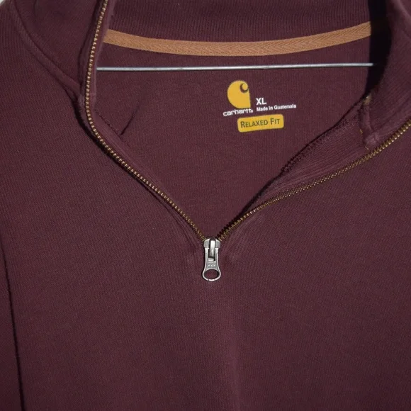 Carhartt Mens 1/4 Zip XL Maroon Long Sleeve Pullover Sweater - Picture 2 of 6